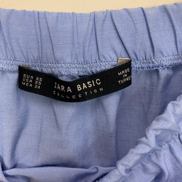 Zara Blue Poplin Tiered Bell Sleeve Crochet Lace Off Shoulder Blouse Top XS - Picture 8 of 10